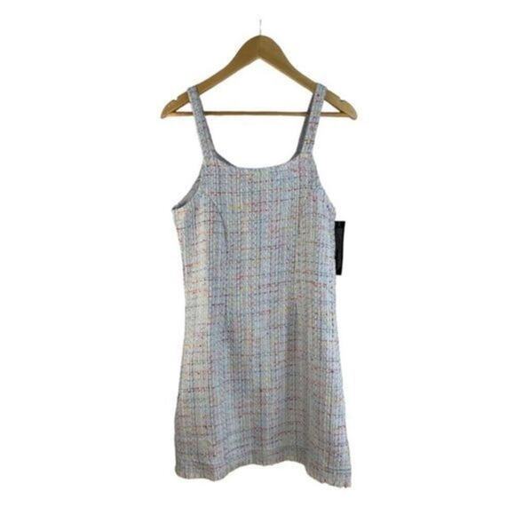 Sister Jane Sleeveless Baby Blue Multicolored Tweed Mini Dress Small NWT - Picture 2 of 11